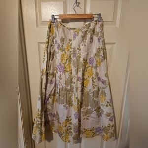 Oilily Floral Pleated Skirt - Cream, Yellow, Purple